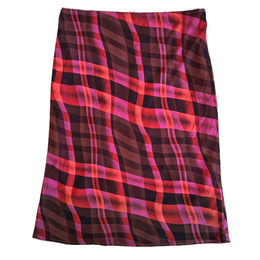 Rampage Vintage Pink Red Plaid Midi Skirt L Made in USA Y2K Grunge Indie 90s Alt